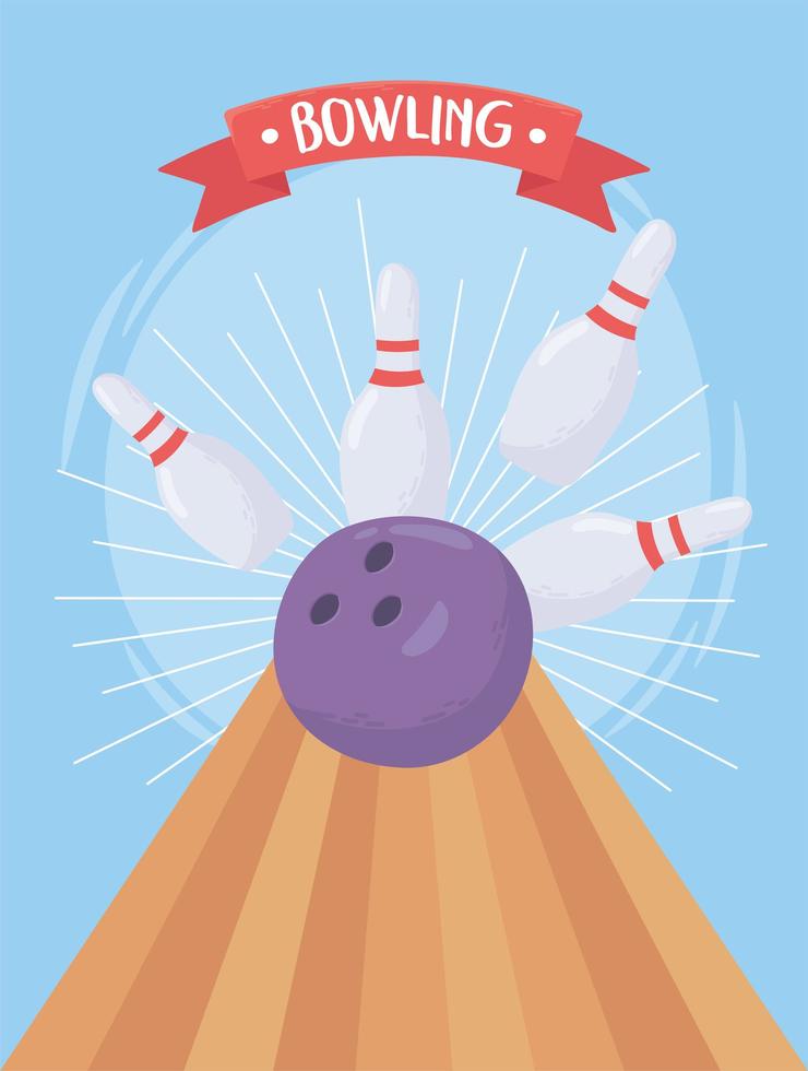 bowling crashing ball pin game recreational sport flat design vector