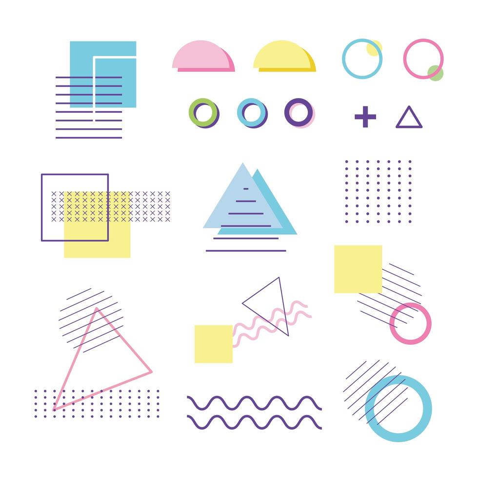 geometric shape of elements design memphis 80s 90s style abstract white background vector
