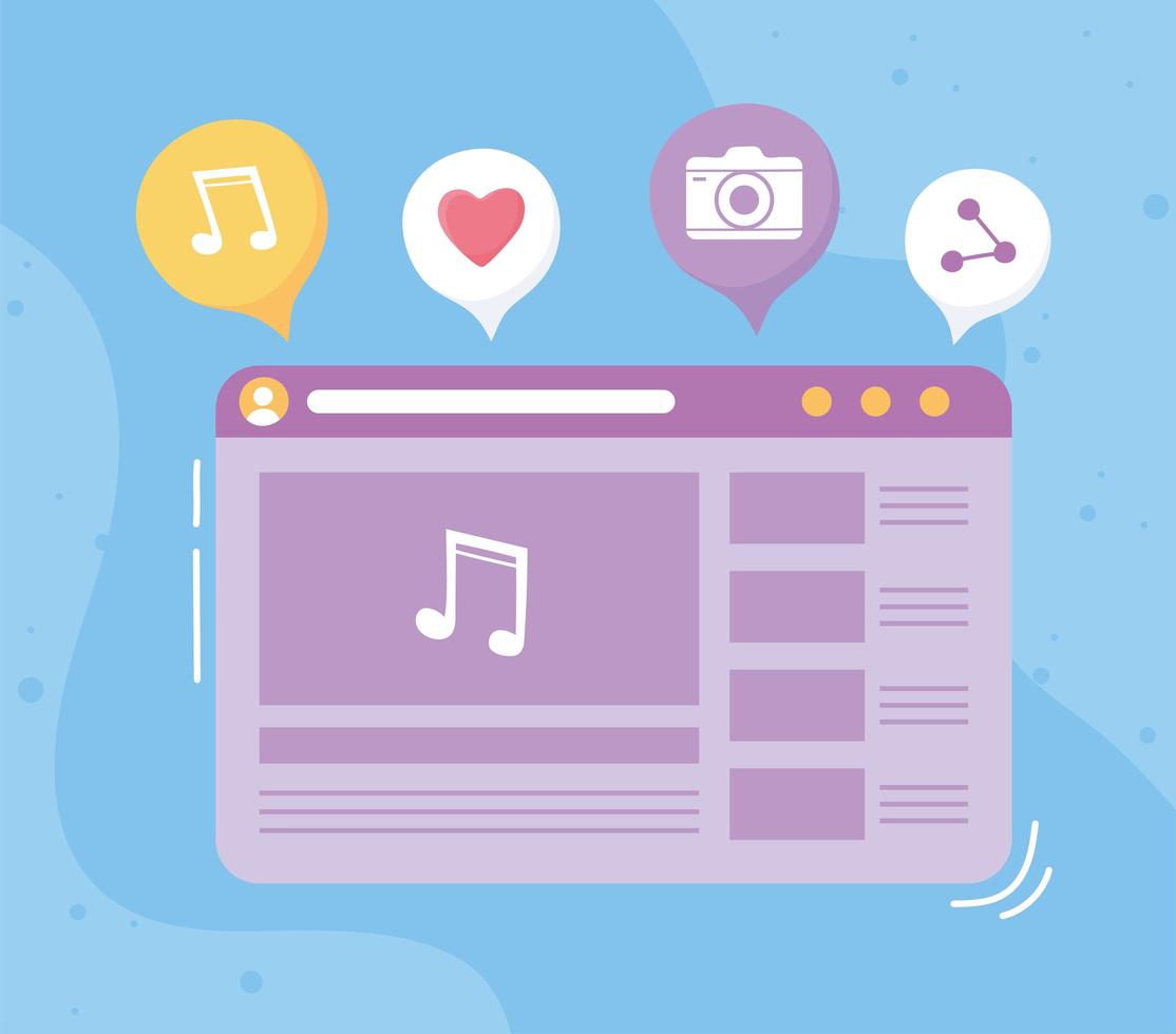 social network musical player on the screen vector