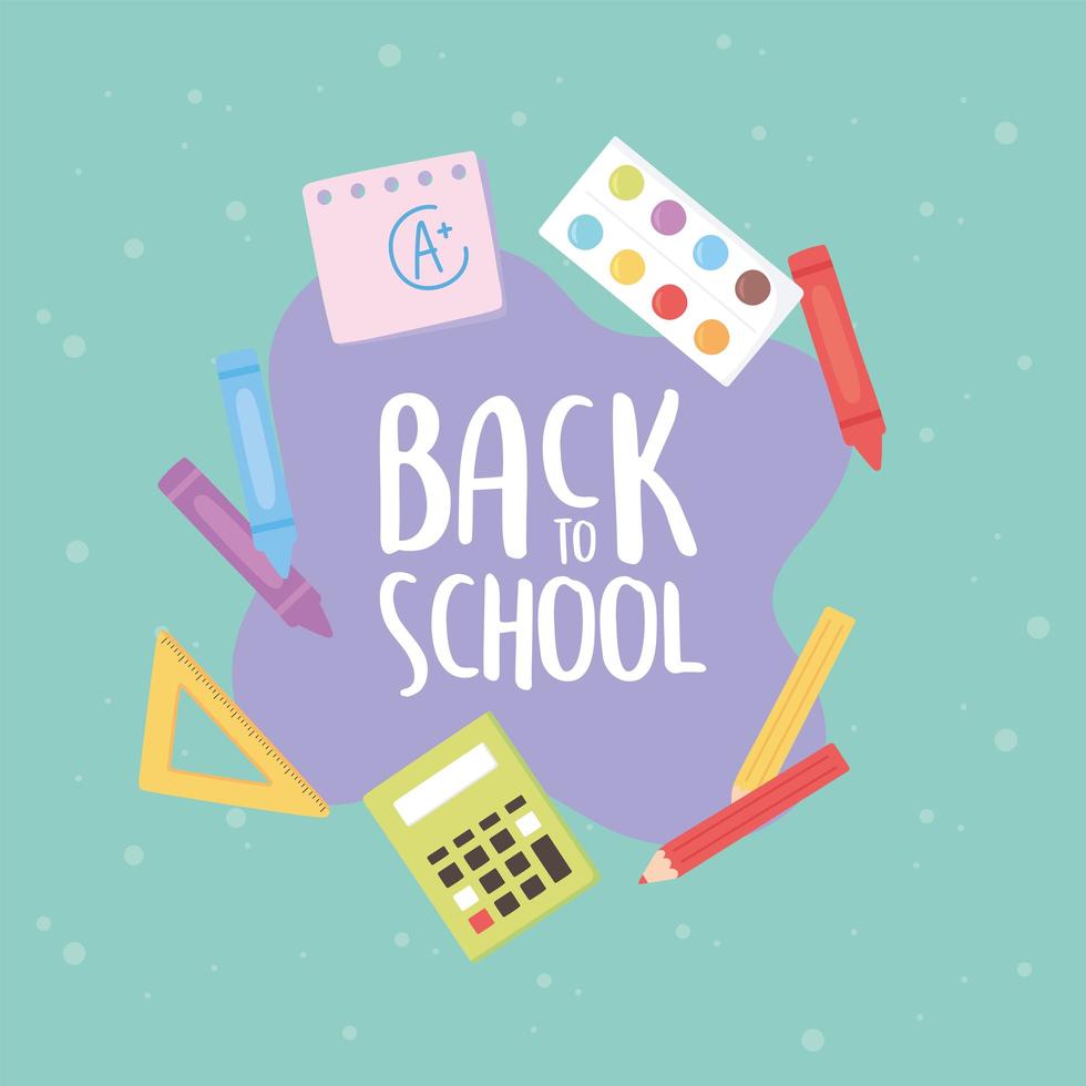 back to school, palette color calculator crayons ruler education cartoon vector