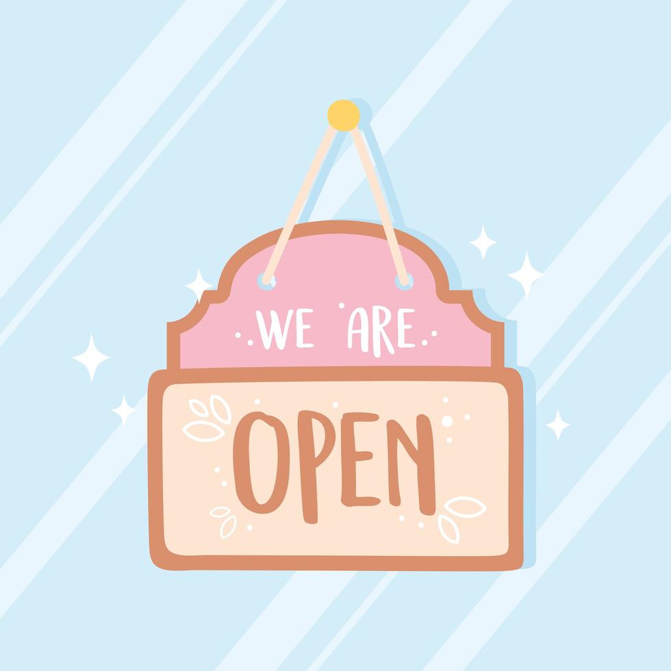 we are open sign, hanging signboard message icon design vector