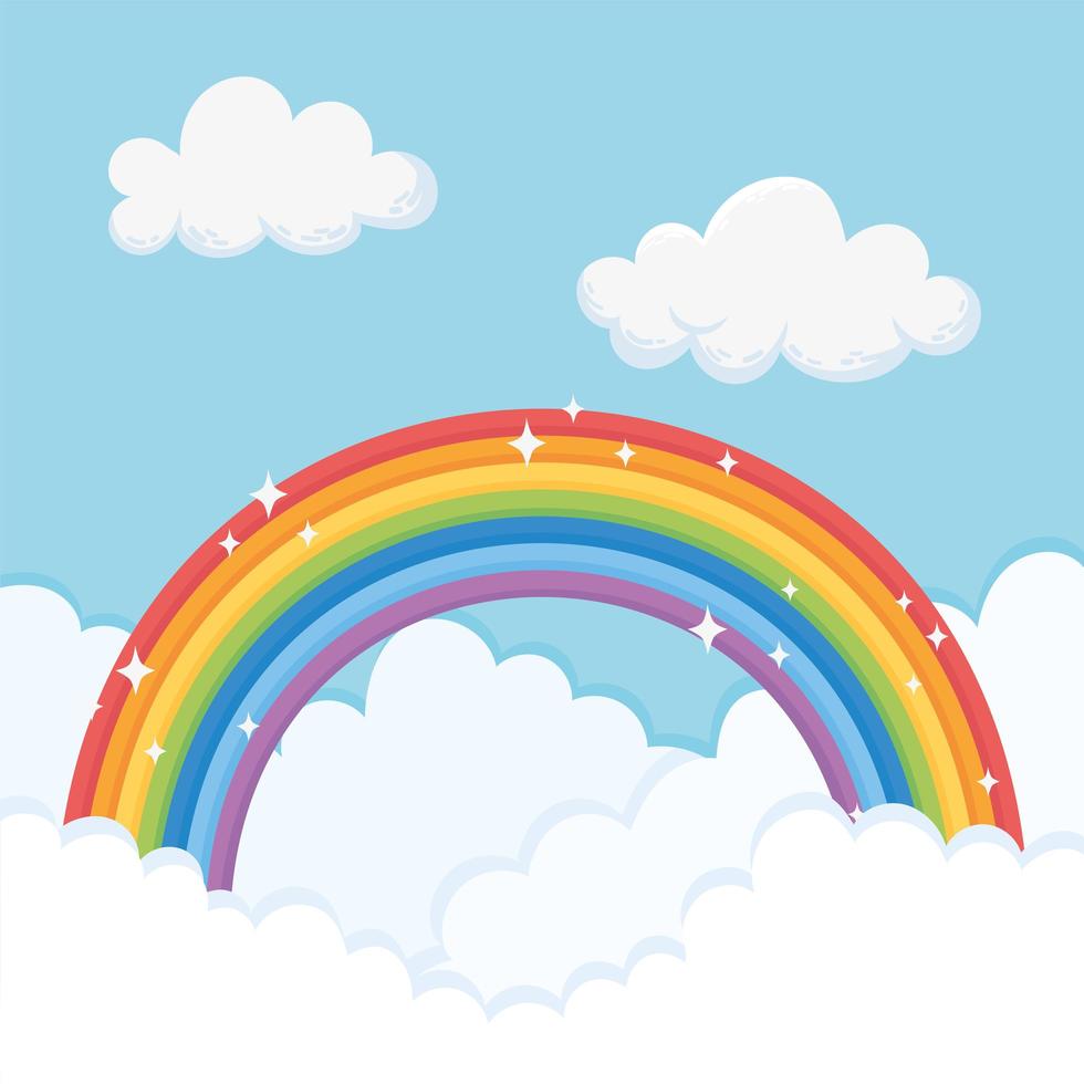 sky bright rainbow cloudscape blue background cartoon vector