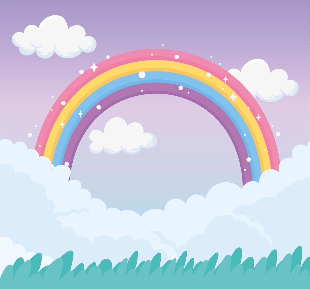fantasy magical meadow landscape rainbow on sky vector