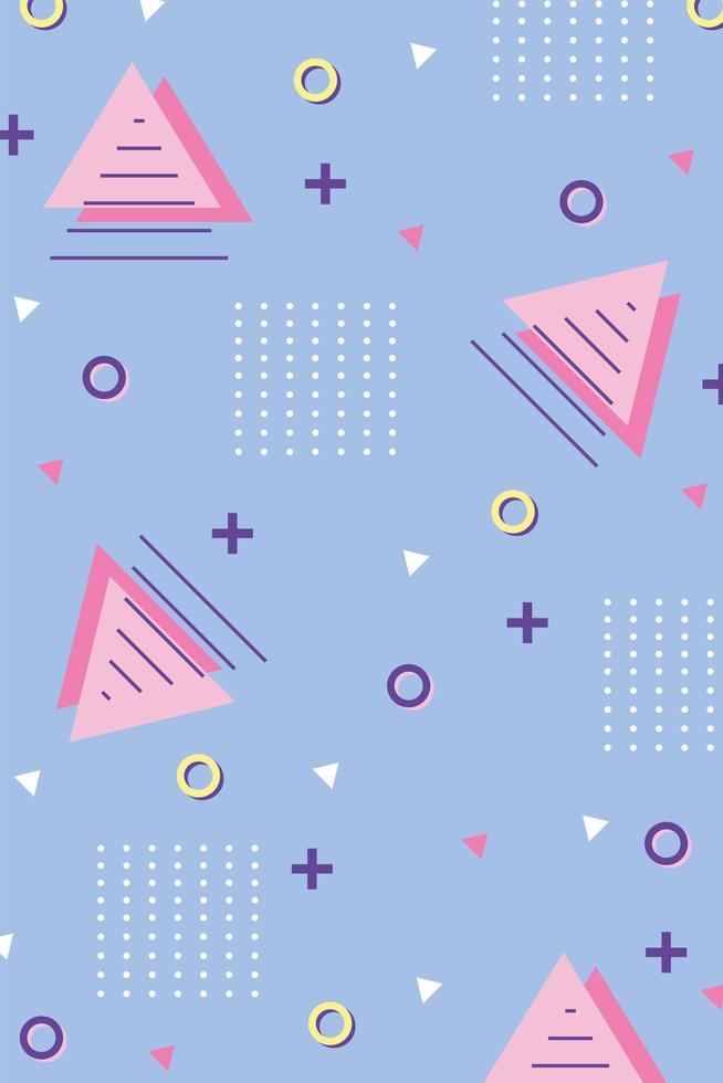 memphis 80s 90s style abstract triangles various shapes background vector