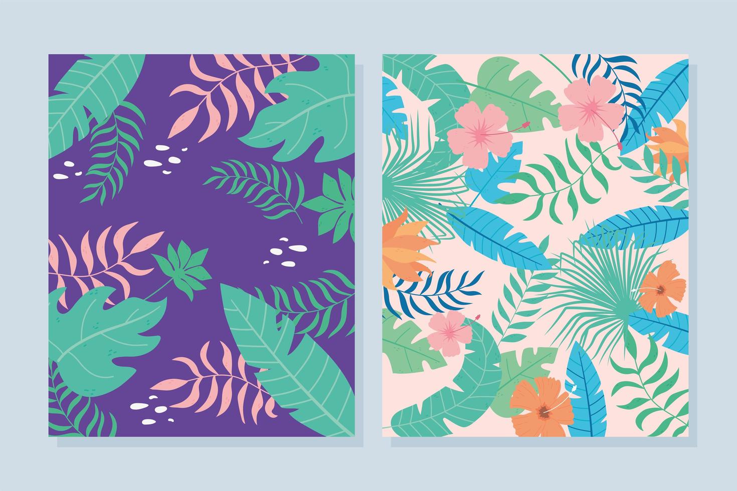 Banner de hojas tropicales con plantas de palmeras exóticas, flores y hojas. vector