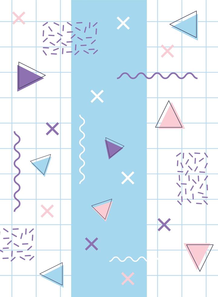 memphis collage forms geometric 80s 90s style abstract blue banner background vector