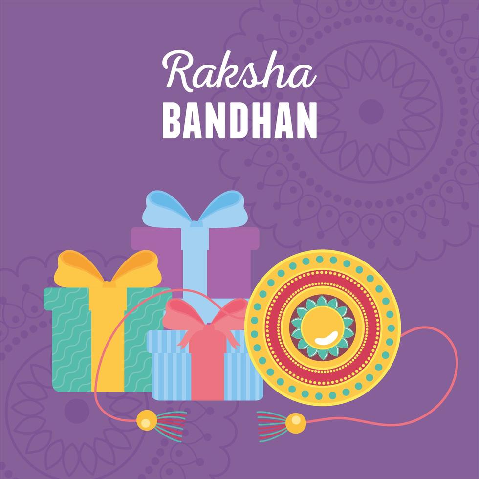 raksha bandhan, traditional bracelet and gifts celebration of love brothers and sisters indian festival vector