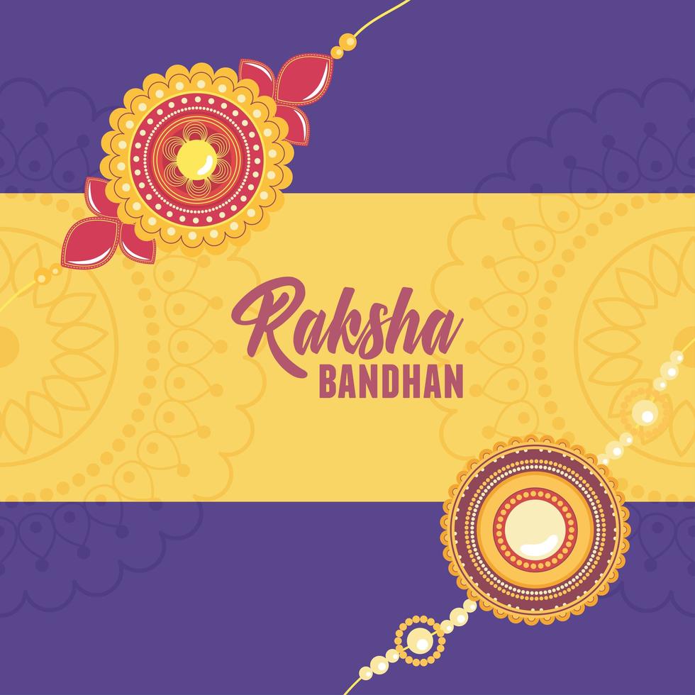 raksha bandhan, pulsera floral con gemas símbolo del amor hermanos y hermanas celebración india vector