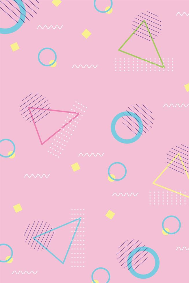Patrón sin costuras de memphis vintage, círculos de color plano de los años 80 90 estilo fondo rosa abstracto vector