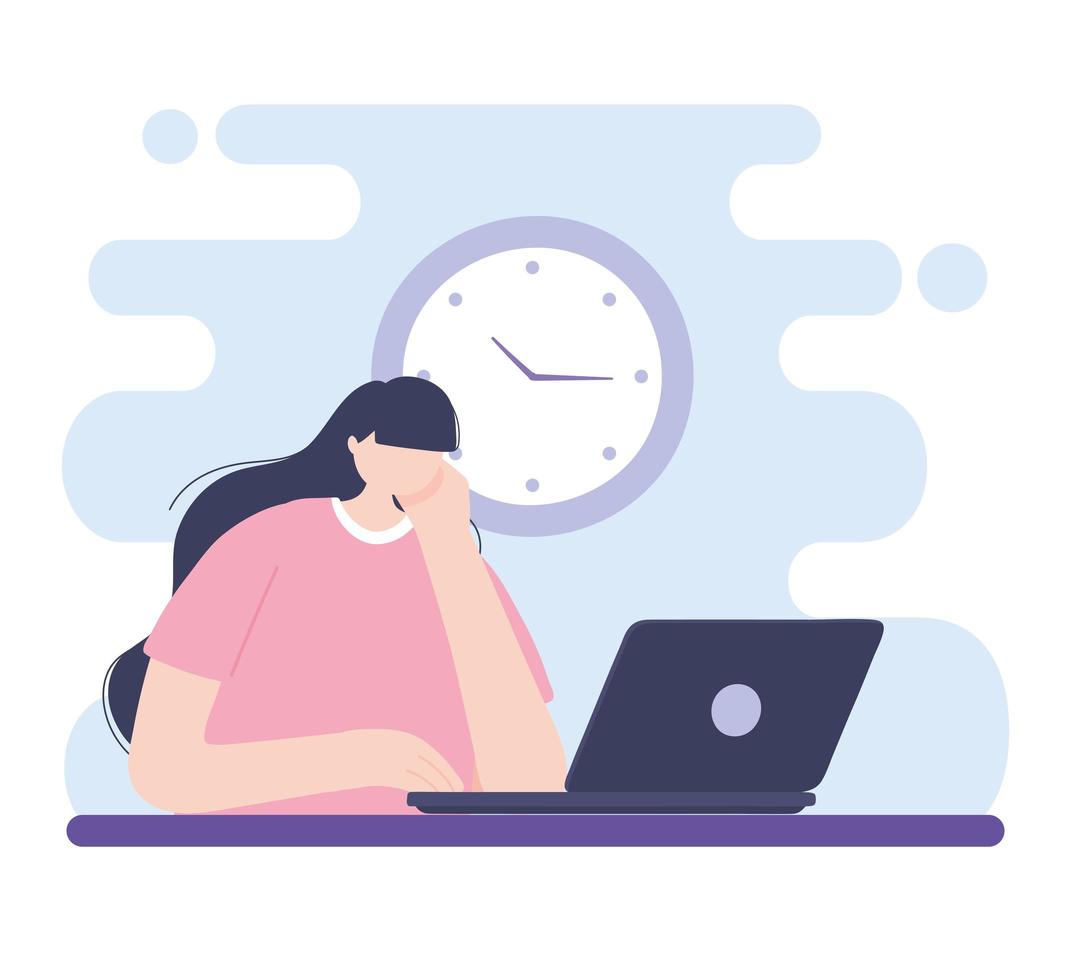 online training, girl with laptop class, courses knowledge development using internet vector