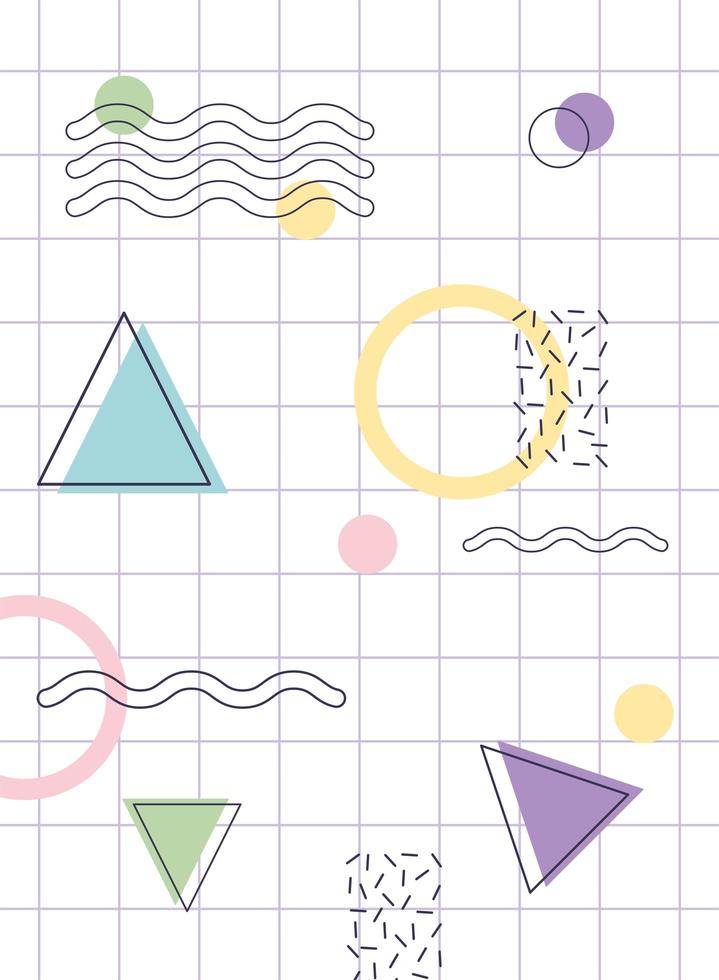 shapes geometric texture memphis 80s 90s style abstract grid background vector