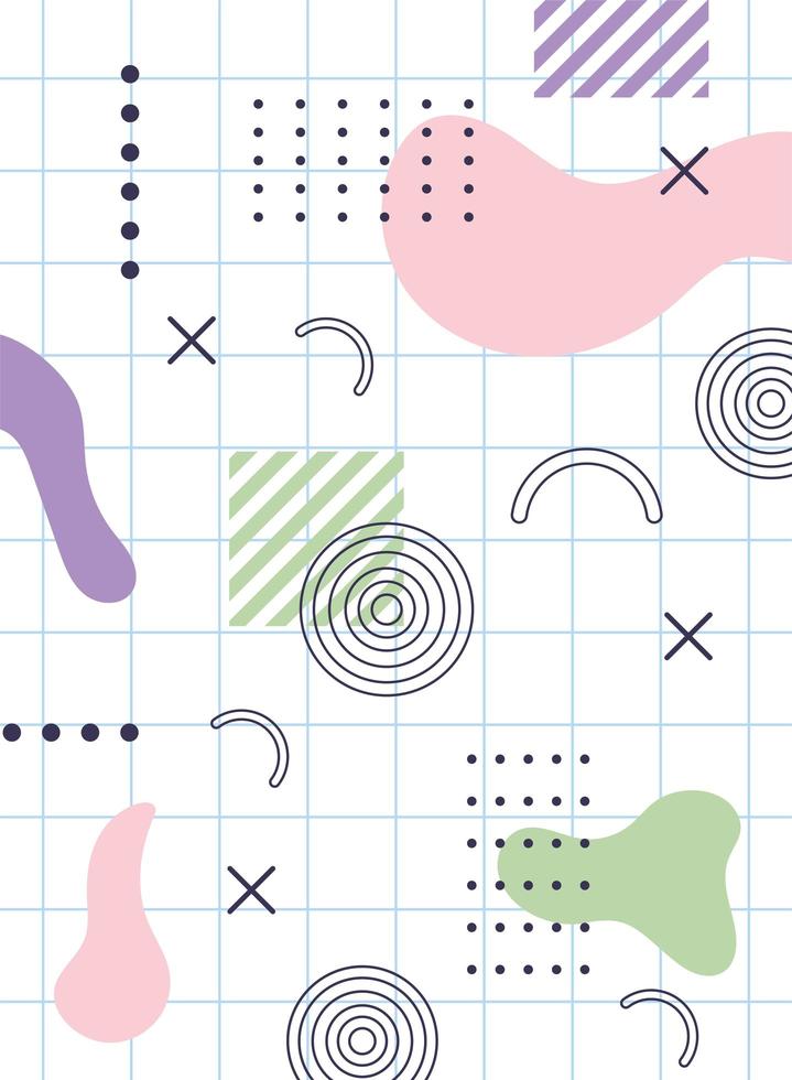 memphis liquid shape with geometric 80s 90s style abstract grid background vector