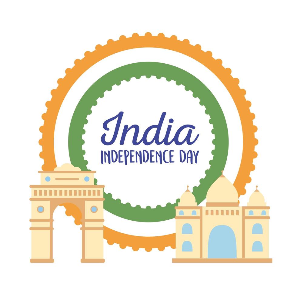 feliz día de la independencia de la india, histórica puerta india y taj mahal, puerta de la india vector