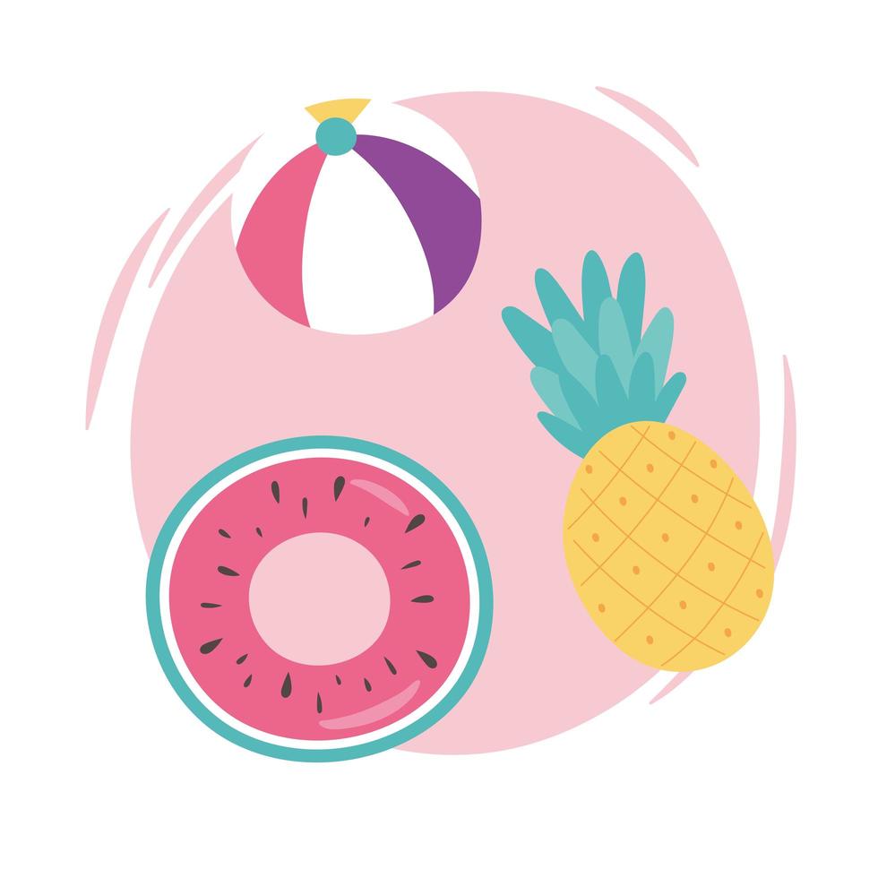 hello summer, beach ball pineapple float vacations tropical vector