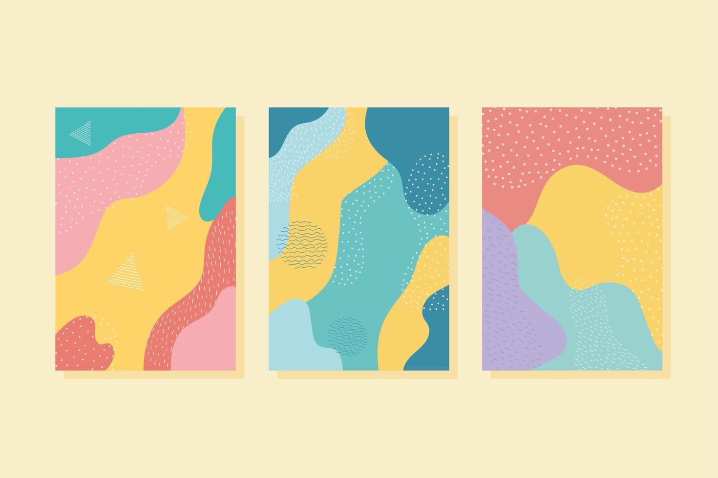 Folleto o cubiertas de manchas de color de decoración abstracta de estilo memphis vector