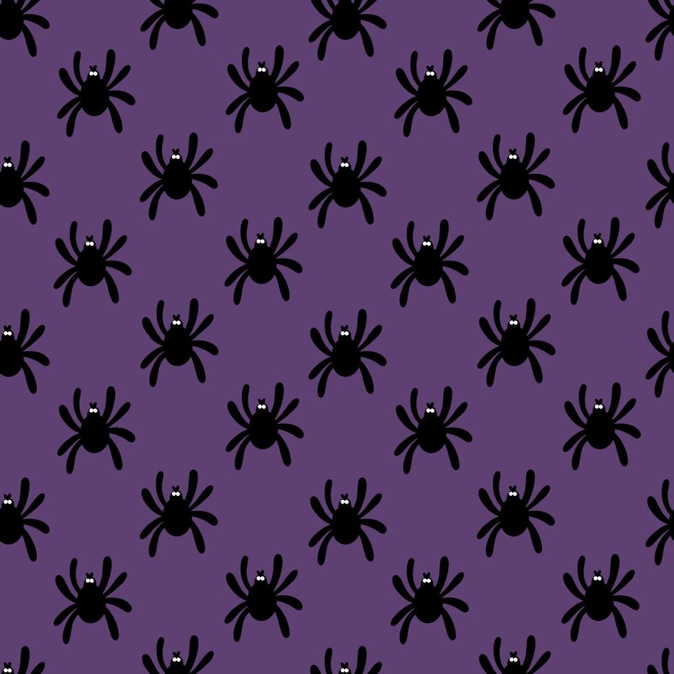 Seamless pattern of silhouette of a spider on a purple background. Cute spider pattern for textile, paper, print, blog design.Halloween pattern. Vector flat illustration