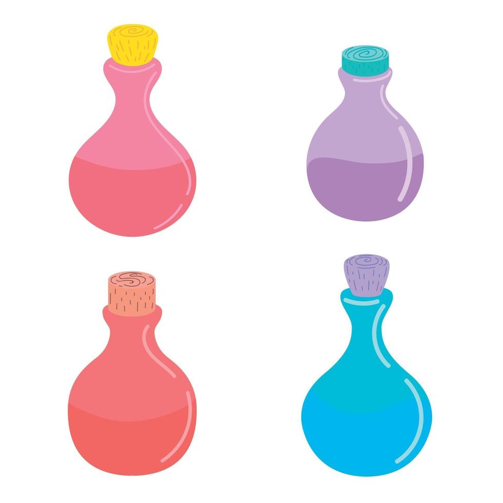 Bottle with a magic potion. Elixir. Vector illustration. Design for Halloween. Bottle of witch potion