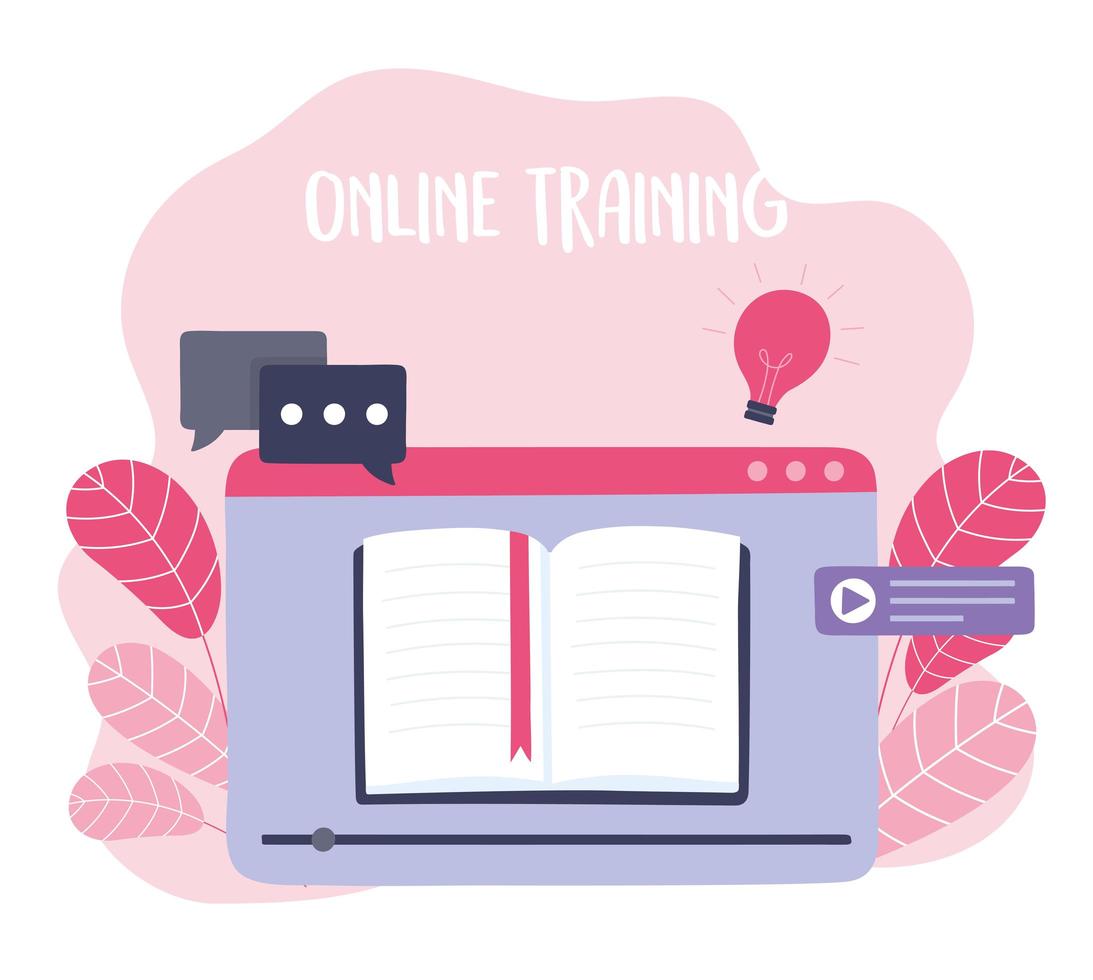 online training, ebook specialization tutorials, courses knowledge development using internet vector