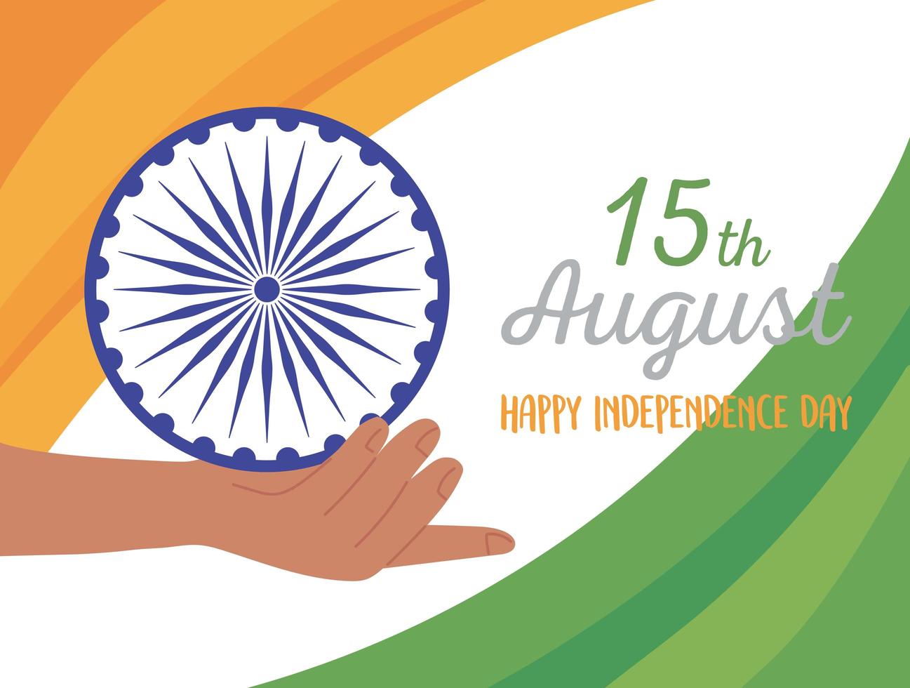 happy independence day india, hand holding wheel flag background vector