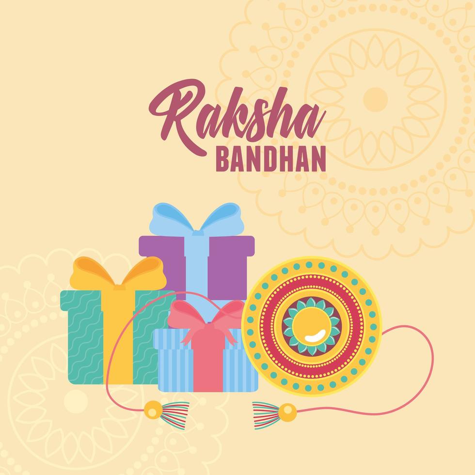 raksha bandhan, traditional bracelet with gift surprises of love brothers and sisters indian event vector