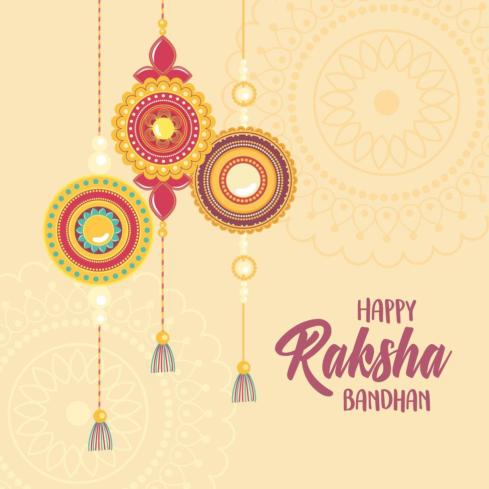 raksha bandhan, mandalas traditional bracelet of love brothers and sisters indian festival vector