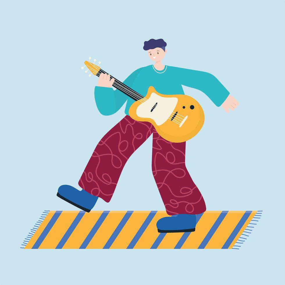 people activities, young man playing electric guitar instrument music vector