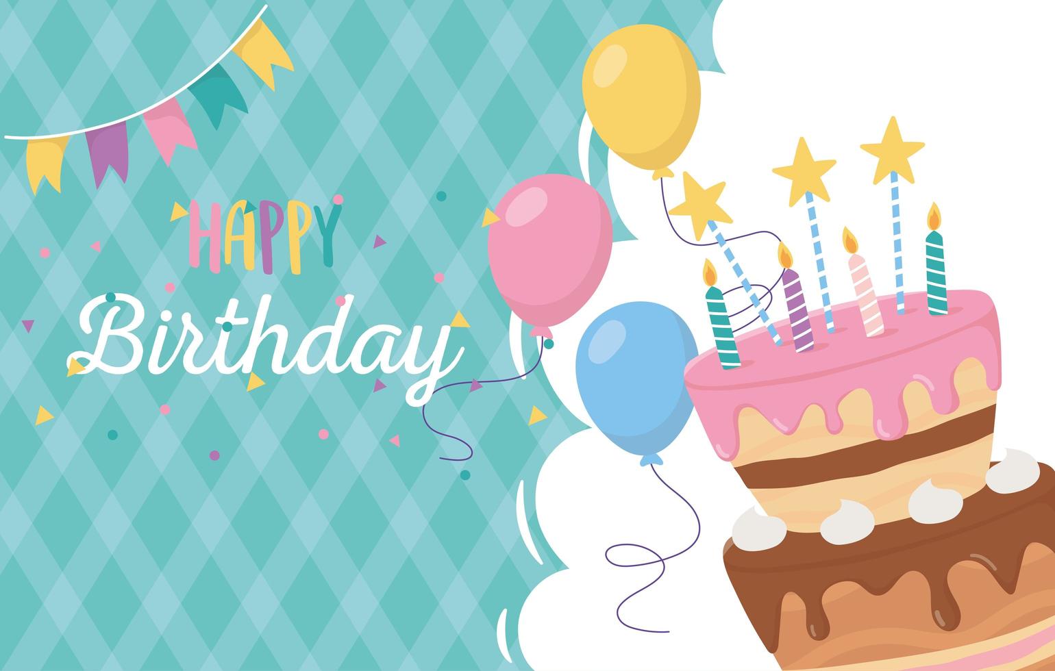 feliz cumpleaños, tarjeta de felicitación, pastel, globos, celebración 2682634 Vector Vecteezy