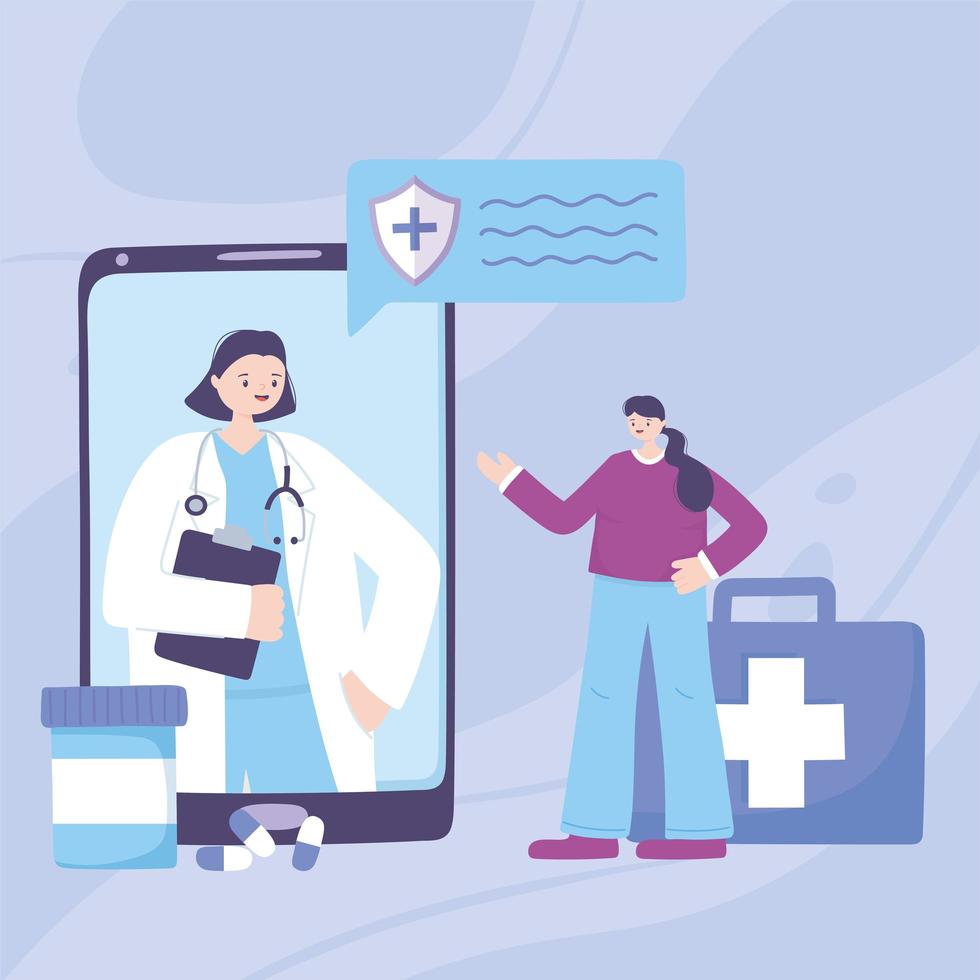 telemedicine, smartphone doctor online with character appointment medical support vector