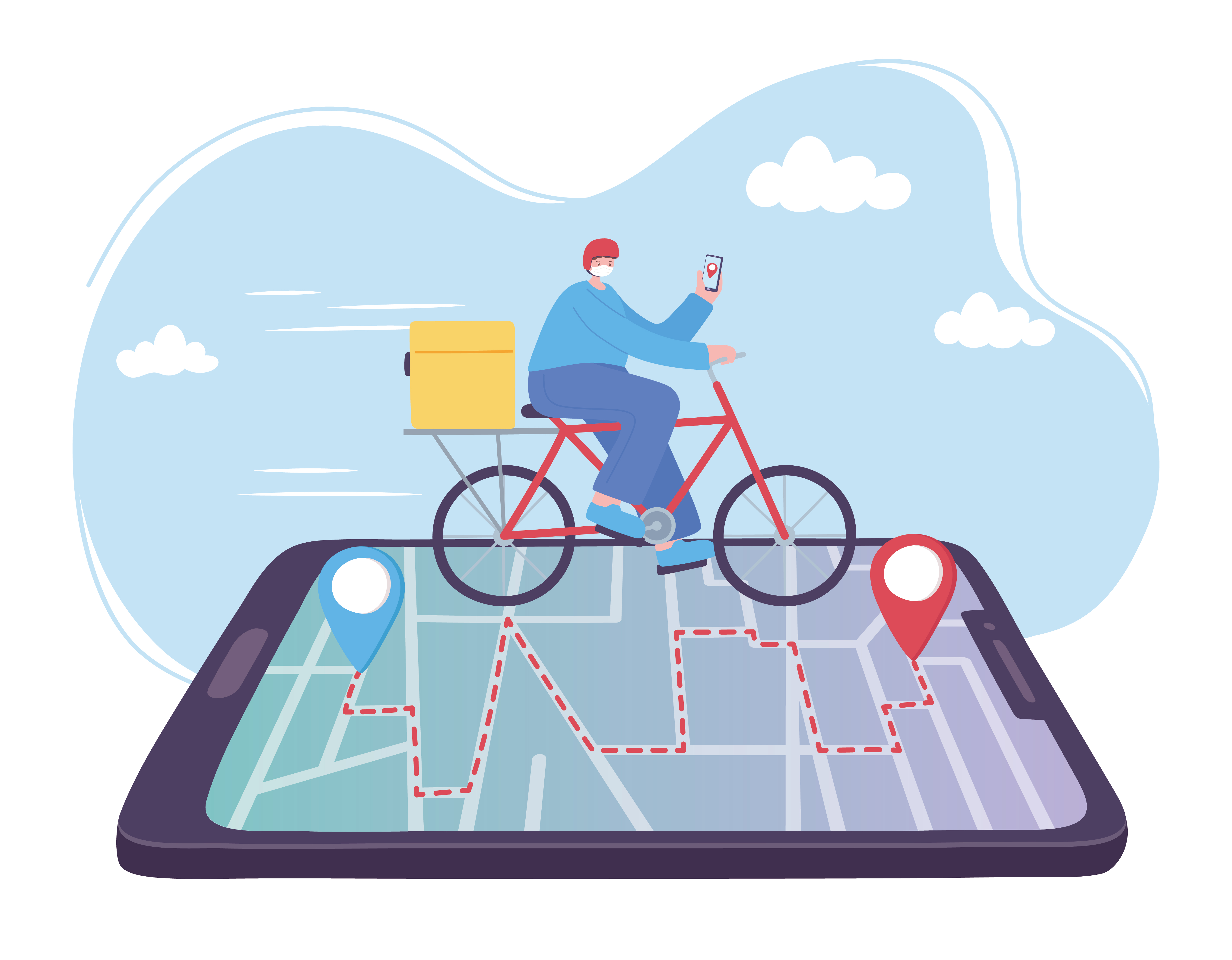 online delivery service, man riding bike on smartphone tracking, fast and free transport, order shipping, app website 2682683 Vector Art at Vecteezy