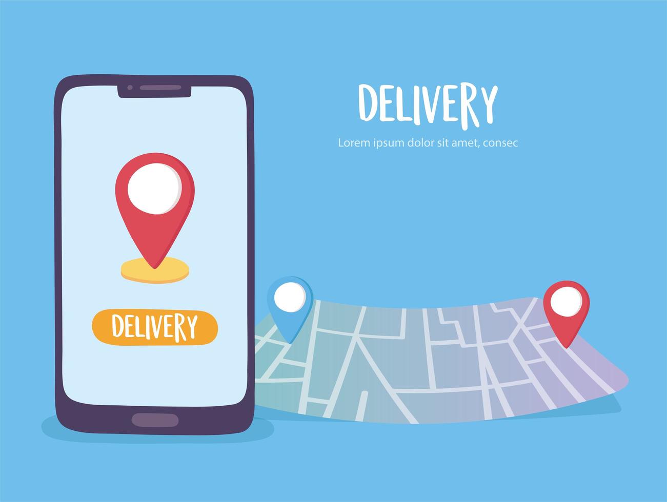 servicio de entrega en línea, seguimiento de teléfonos inteligentes en la navegación del mapa, transporte rápido y gratuito, envío de pedidos, sitio web de la aplicación vector