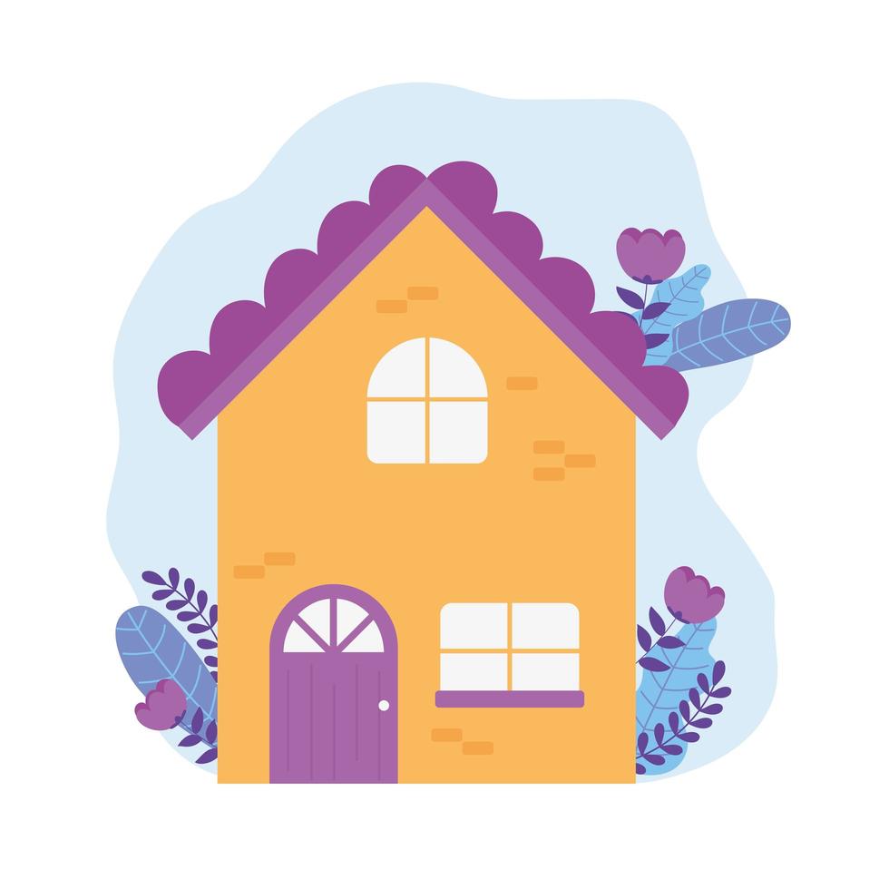 coronavirus messages, stay at home, house flowers facade exterior vector
