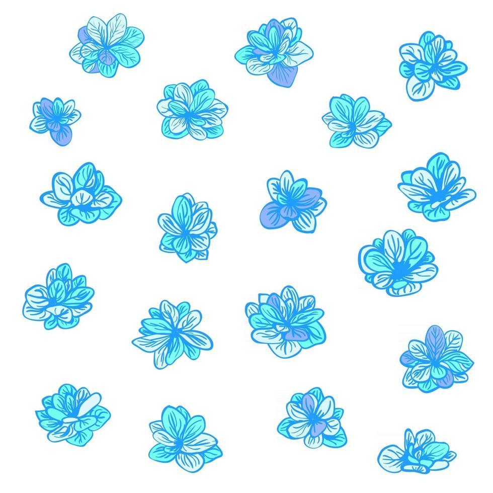 vector colorido conjunto con flores de primavera azul. elementos de clip-art para postal, banner, estampado de camiseta, invitación, tarjeta de felicitación, cartel