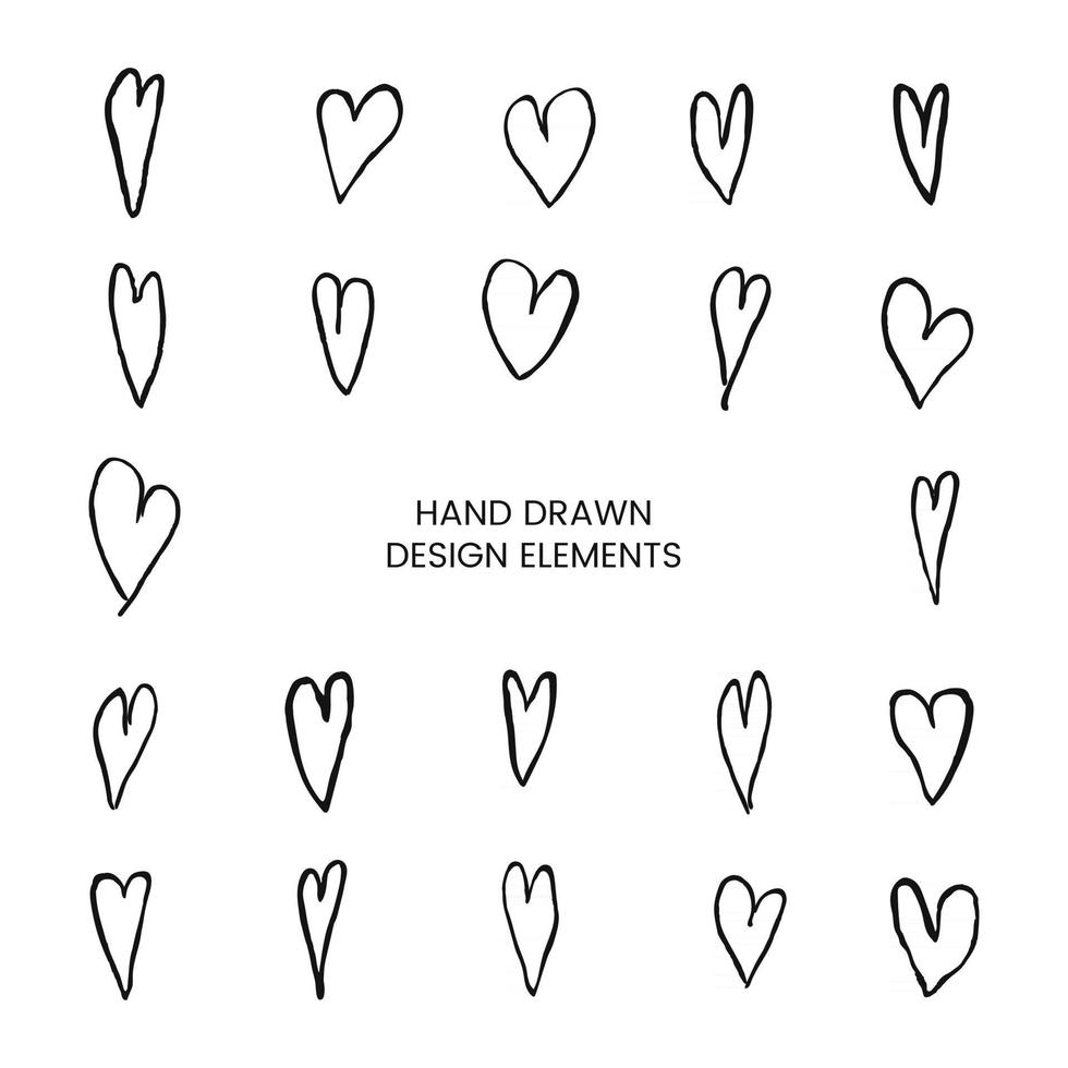 Vector modern set with hand drawn doodle illustrations of heart. Use it as as elements for design greeting cards , poster, card, packaging paper design for Valentine day