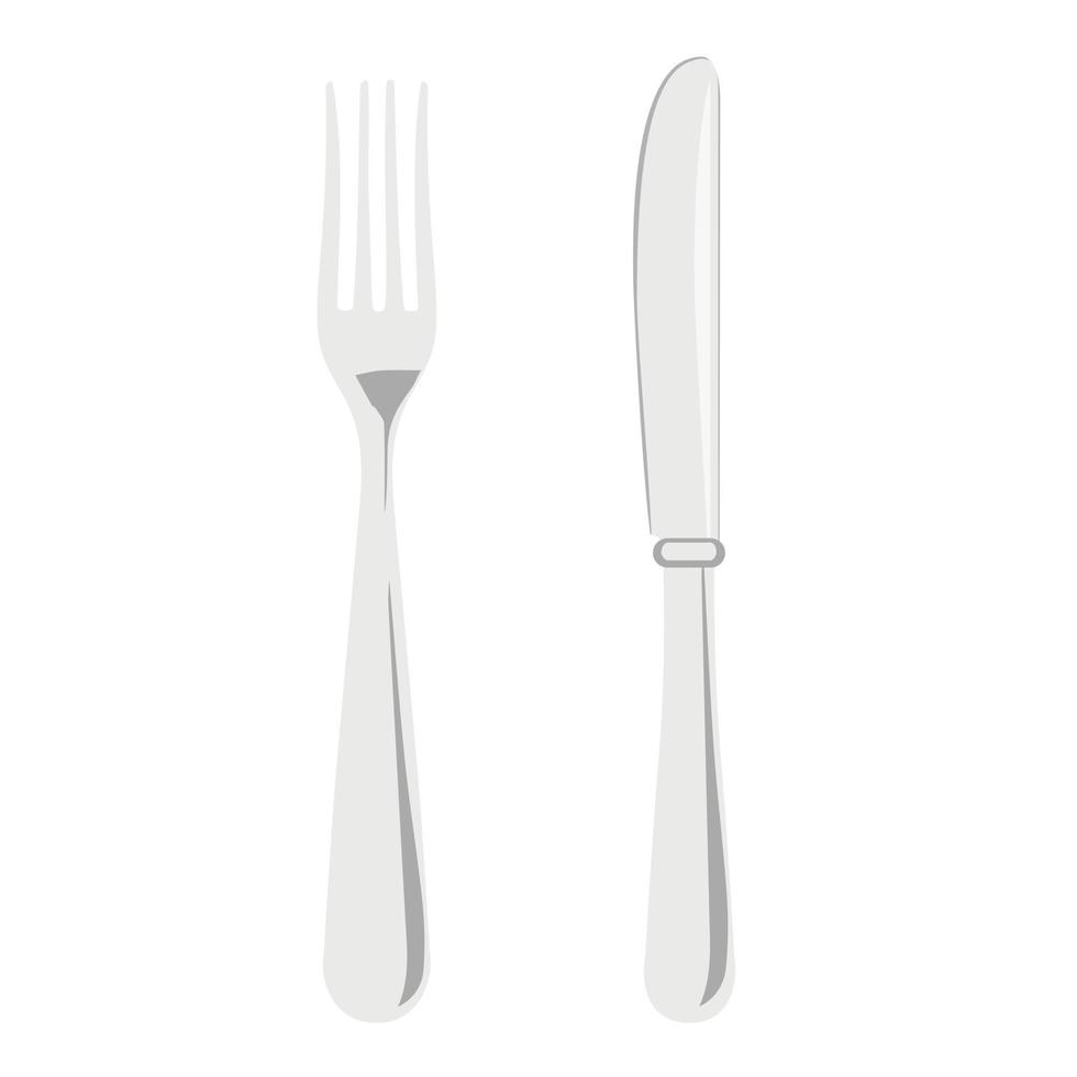Vector ilustración colorida de un tenedor y un cuchillo aislado sobre fondo blanco.