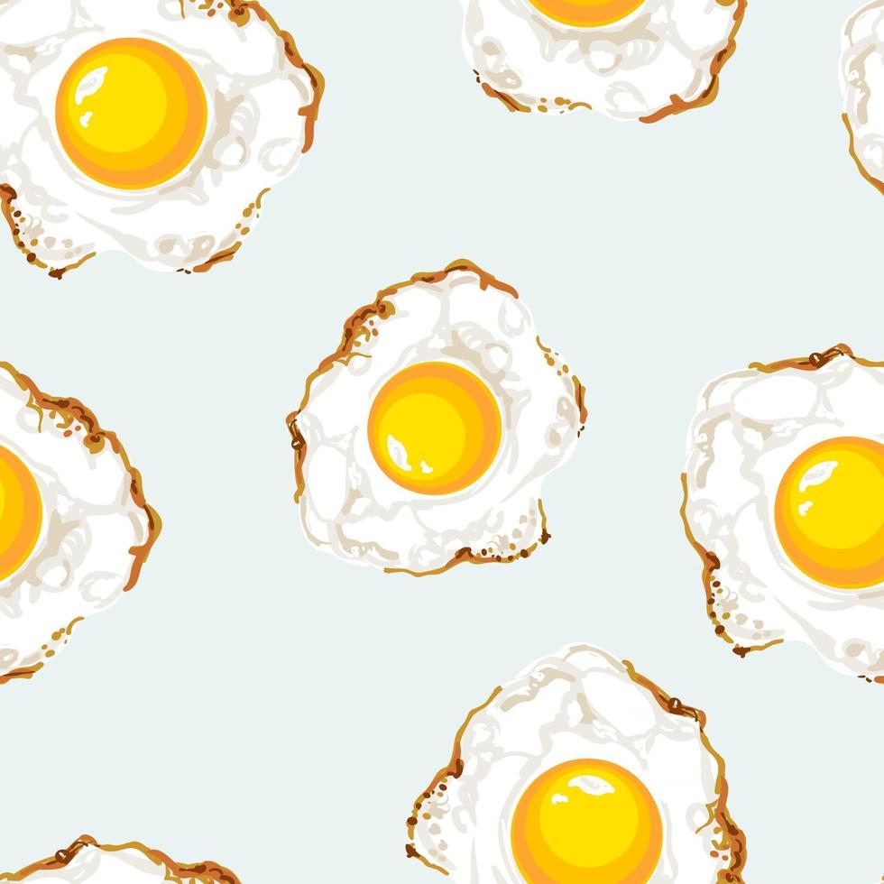 Seamless pattern with fried eggs. Bright colors, rich picture. Vector illustration. Can be used as a wallpaper, splash, textile print, wrapping paper. Kitchen towel.