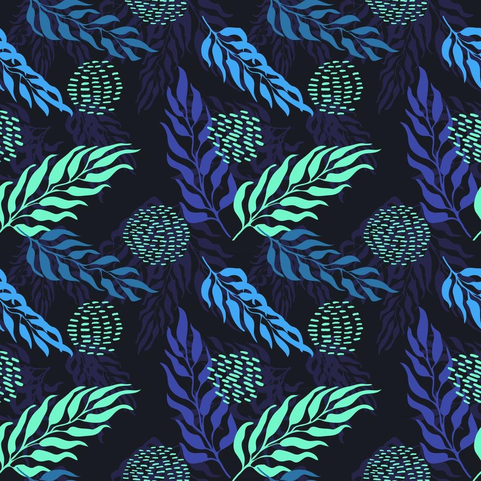Vector seamless pattern with colorful watercolor illustration of exotic leaves. Use it for wallpaper, textile print, pattern fills, web page, surface textures, wrapping paper, design of presentation