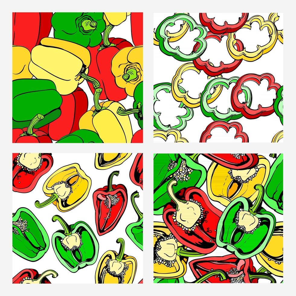 Bell pepper seamless pattern set vector