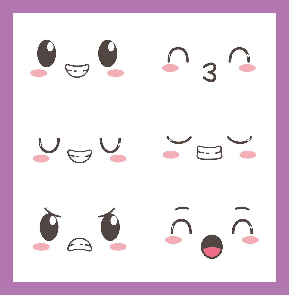 kawaii lovely adorable eyes mouths facial expressions vector