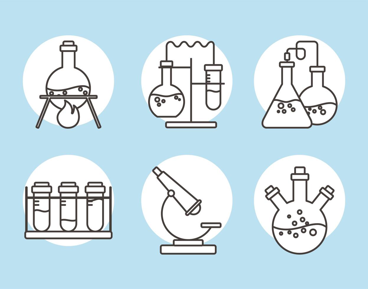 matraces de cristalería química experimentar reacciones estilo de línea de ciencia vector