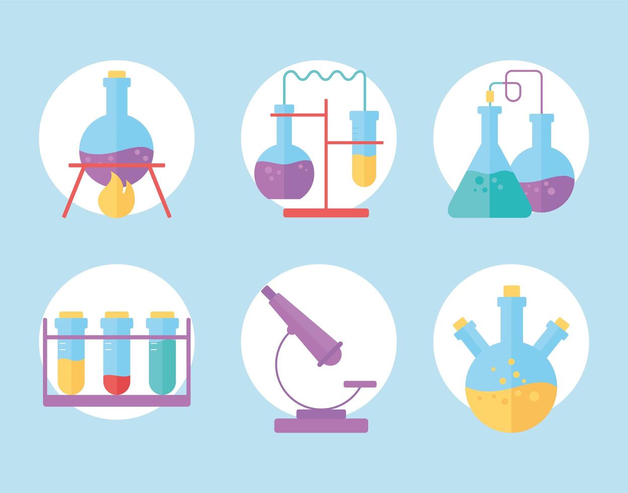 chemical glassware flasks experiment reactions science flat style vector