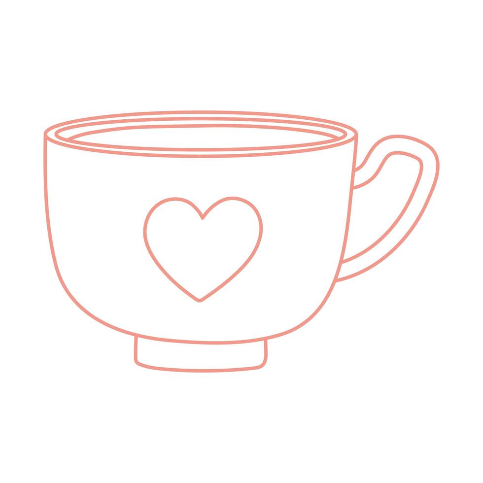 tea and coffee cup with heart icon line style vector