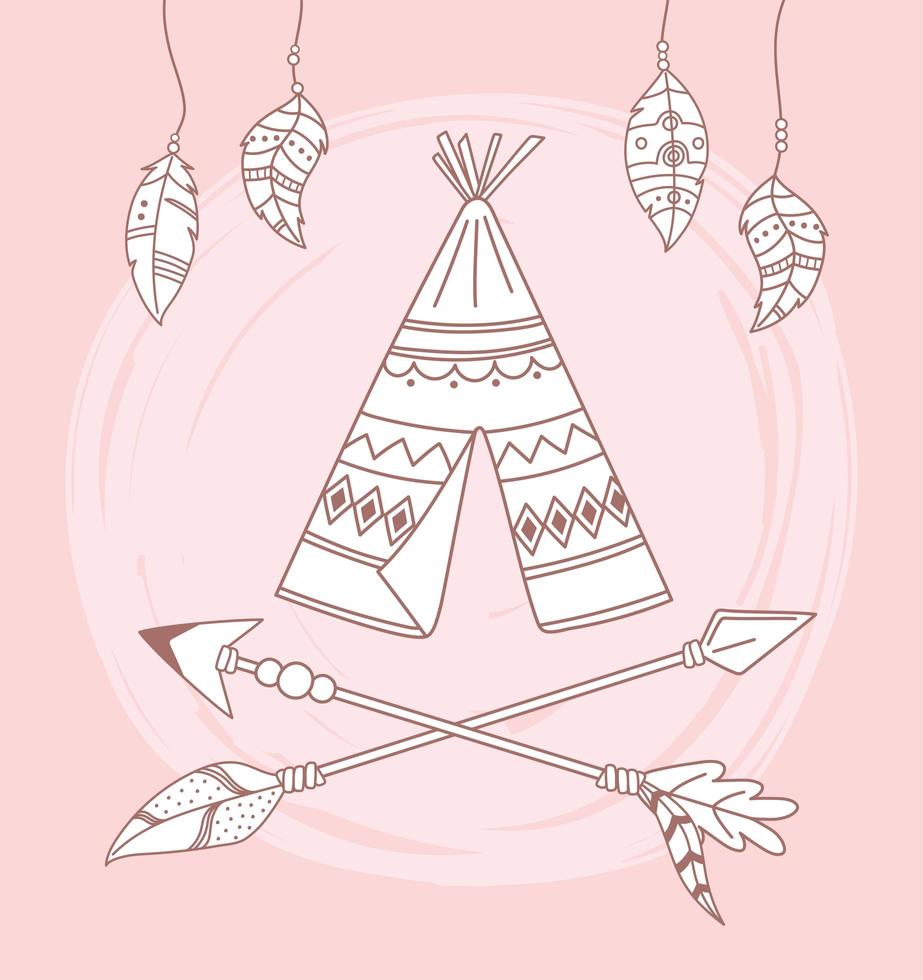 tipi nativo flechas y plumas boho y tribal vector