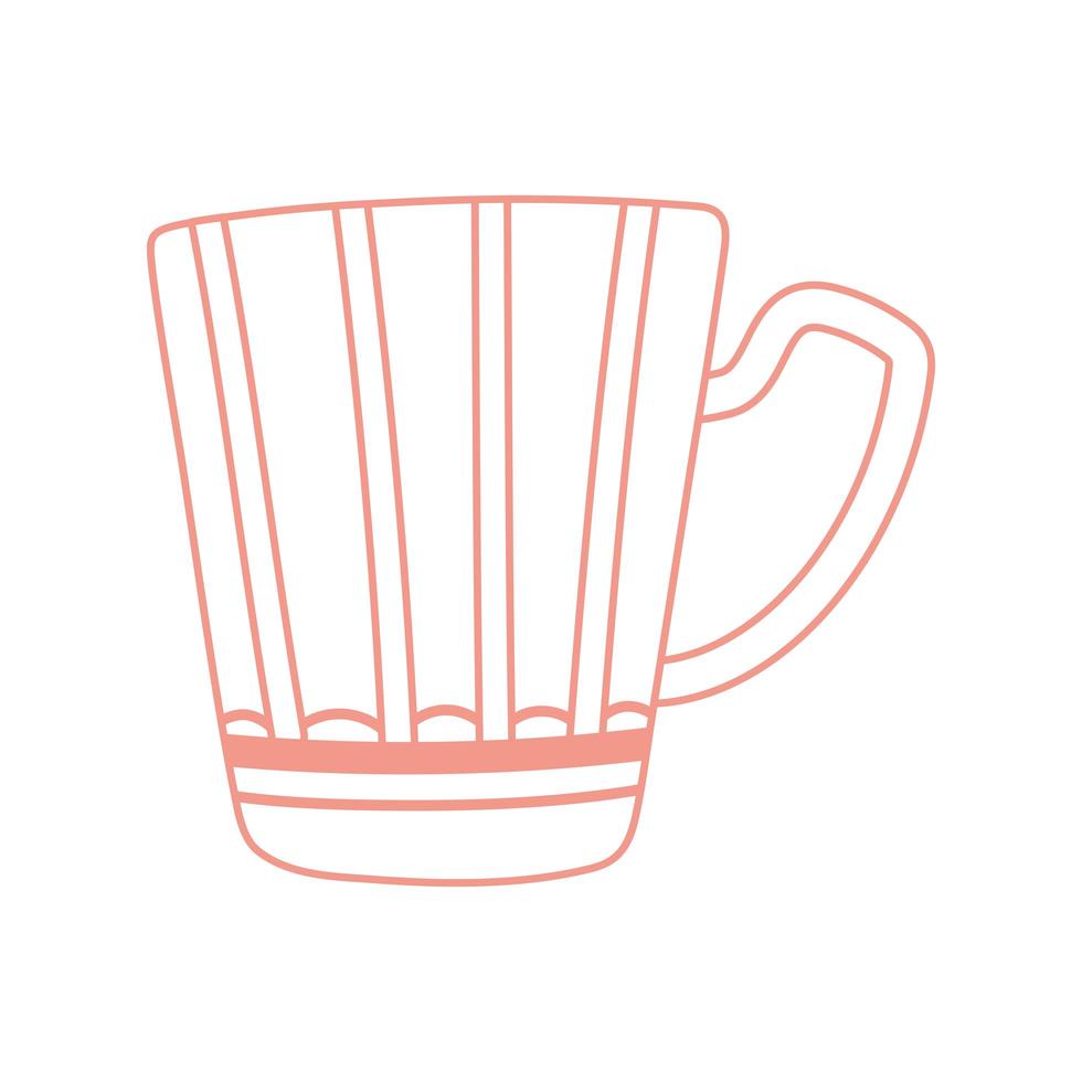tea and coffee cup with stripes decoration icon line style vector
