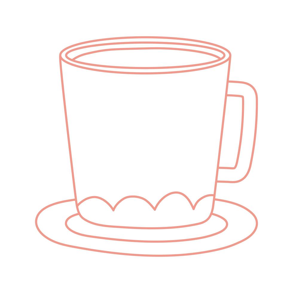 taza de té y café en estilo de línea de icono de platillo vector