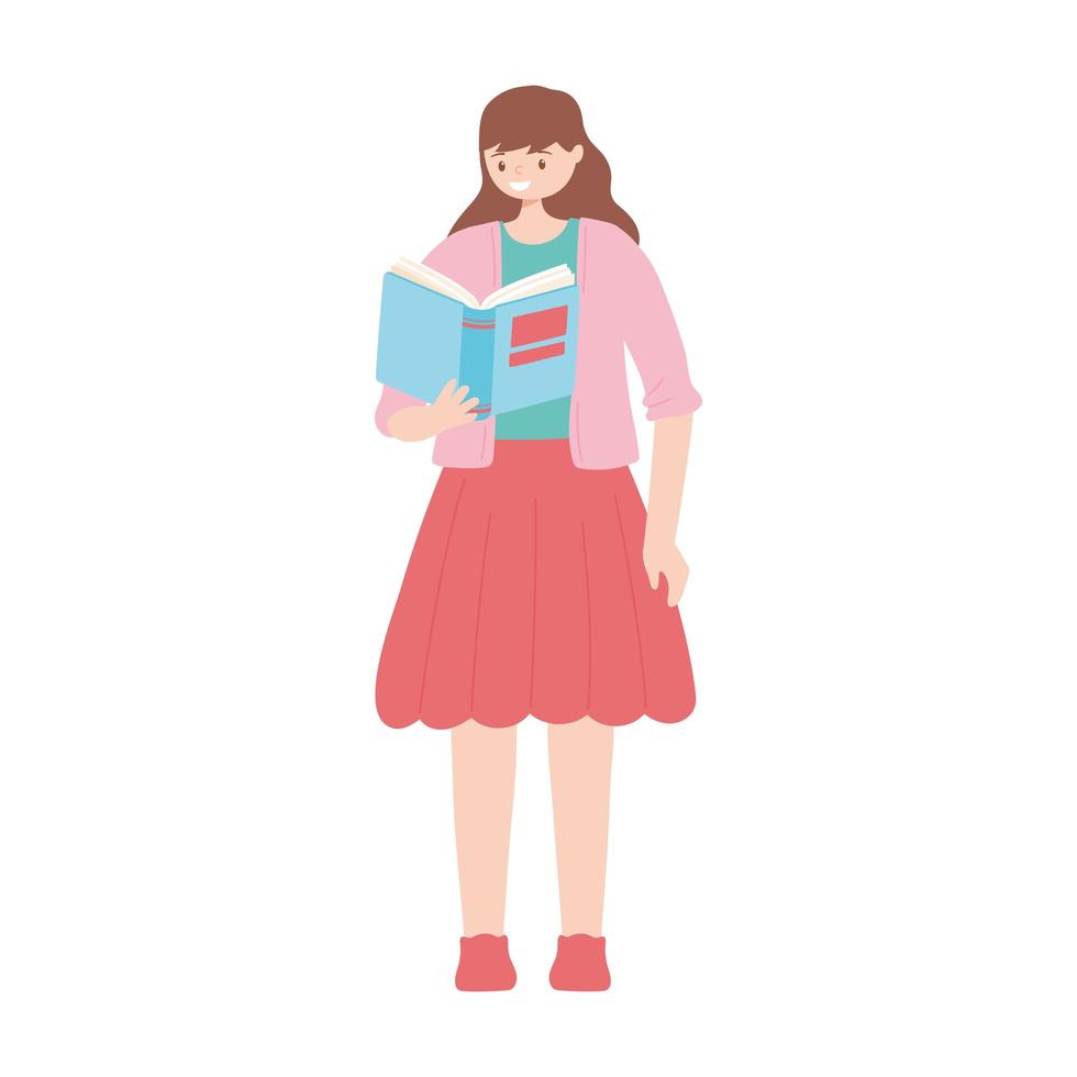 young woman with book reading and studying education vector