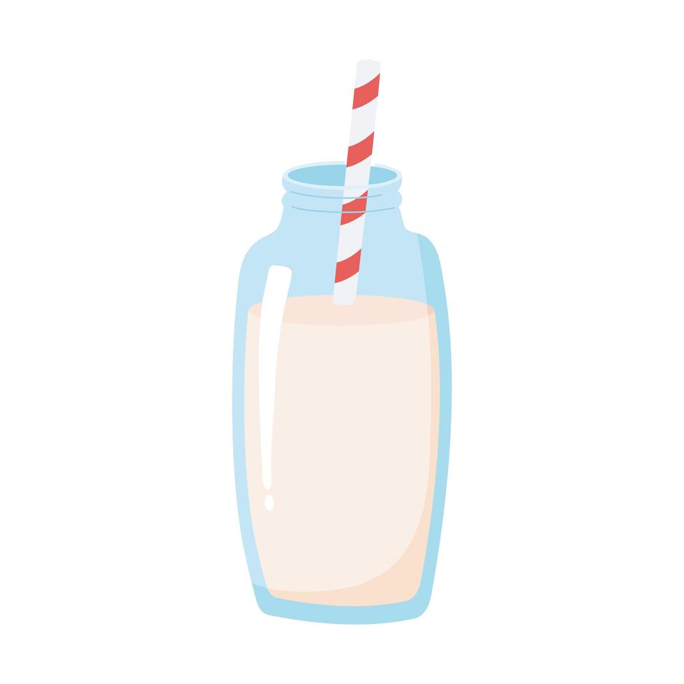 botella con leche y bebida de paja, icono de dibujos animados de productos lácteos vector