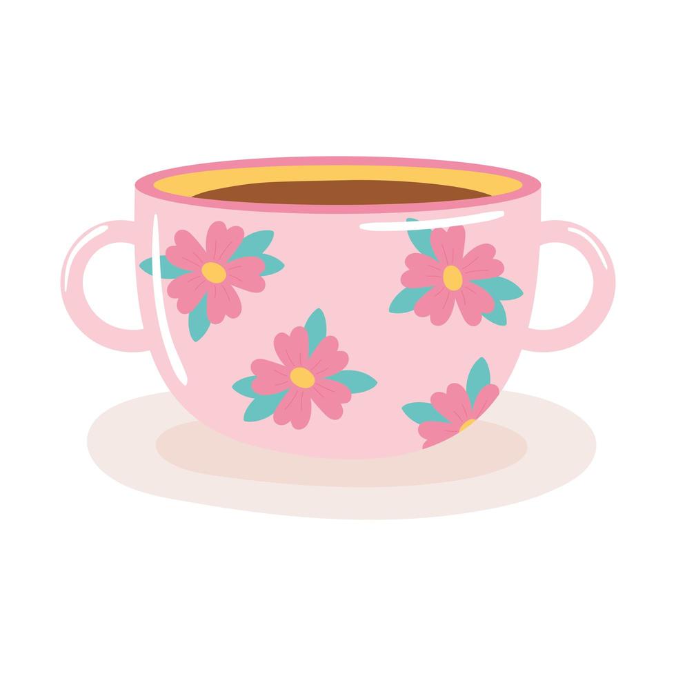 tea and coffee cup with delicate flowers icon over white background vector