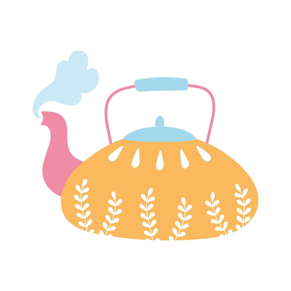 tea and coffee kettle floral ornament icon over white background vector