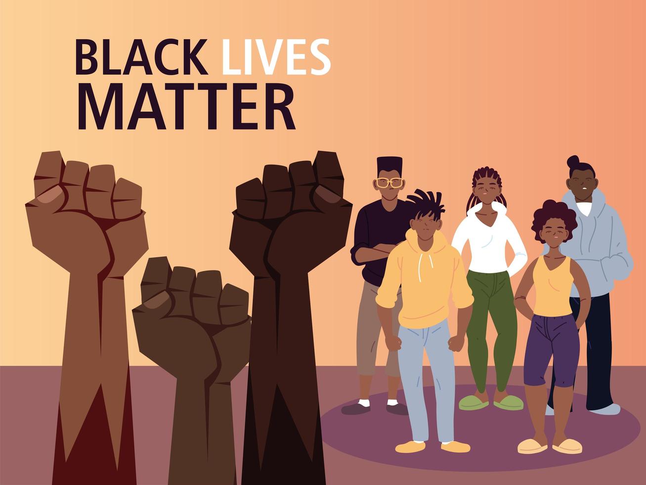 Black lives matter with fists girls and boys cartoons vector design