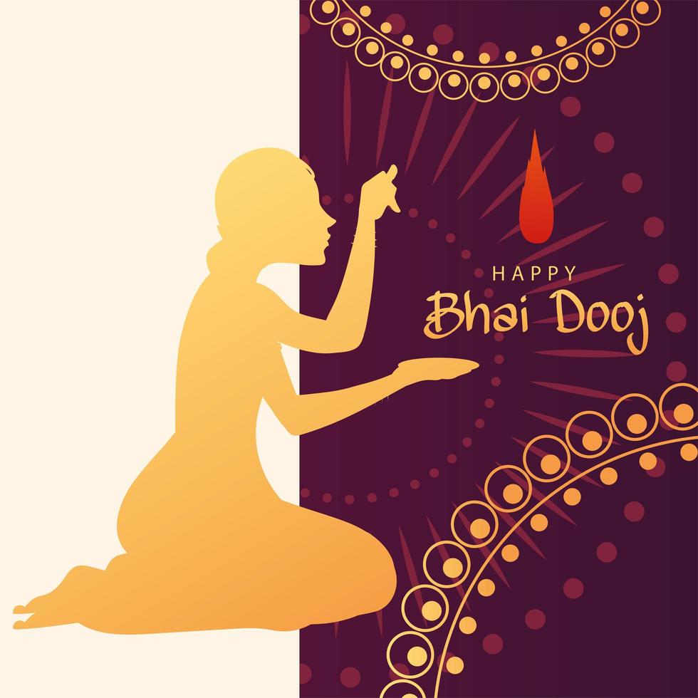 feliz bhai dooj con silueta de mujer india con diseño vectorial bindi vector